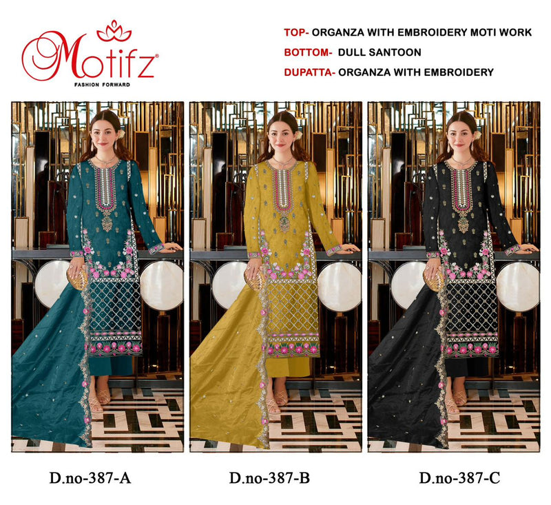 Motifz D NO 387 Organza With Embroidery Work Pakistani Salwar Suit Collection