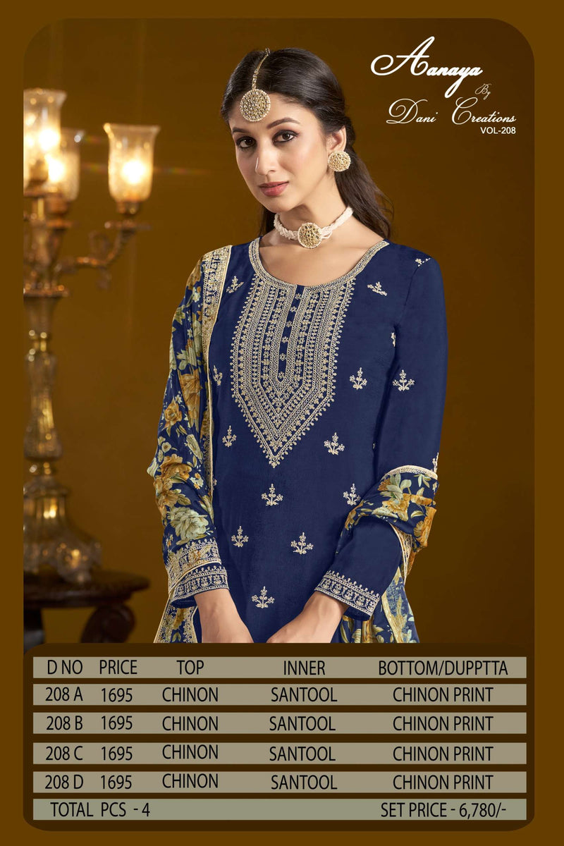 Dani Creation Aanaya Vol 208 Chinon Festive Designer Salwar Suit