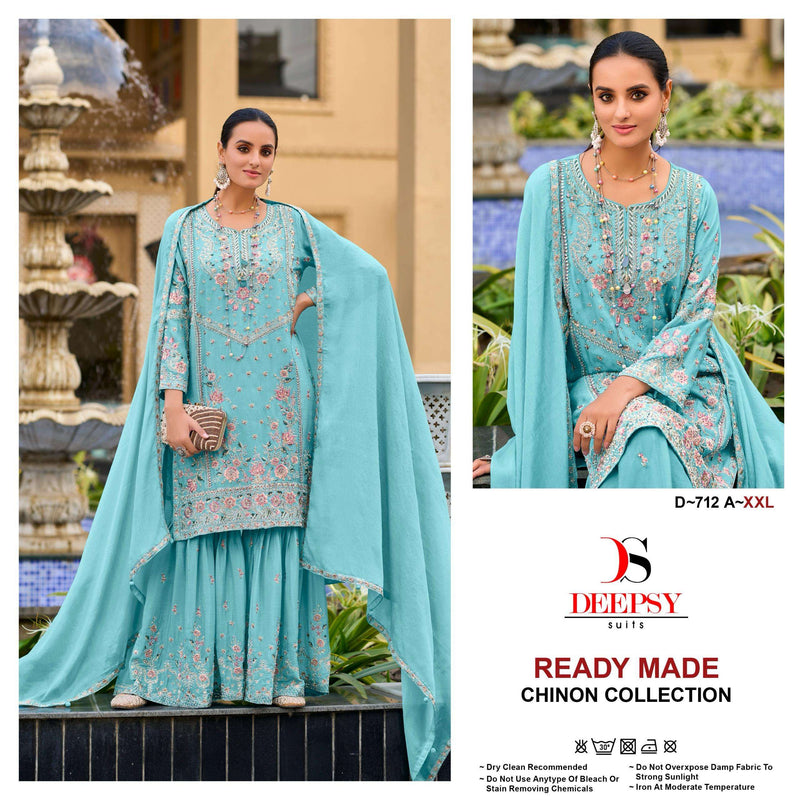 Deepsy Suits D 712 Pure Chinon Embroidered Handwork Pret Kurti