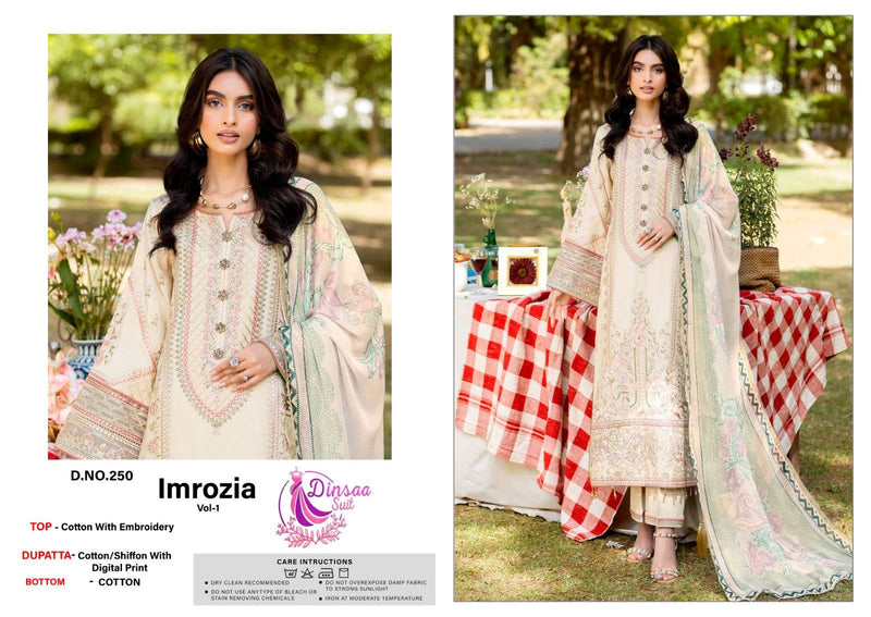 Dinsaa Imrozia Vol 1 Cotton With Heavy Self Embroidery Designer Salwar Suit