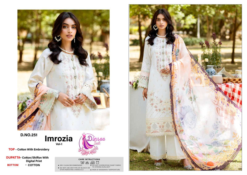 Dinsaa Imrozia Vol 1 Cotton With Heavy Self Embroidery Designer Salwar Suit