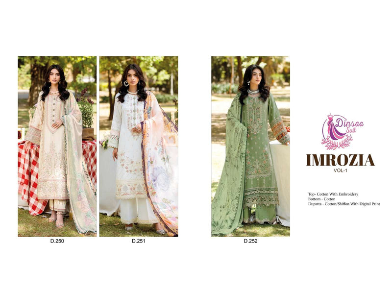 Dinsaa Imrozia Vol 1 Cotton With Heavy Self Embroidery Designer Salwar Suit