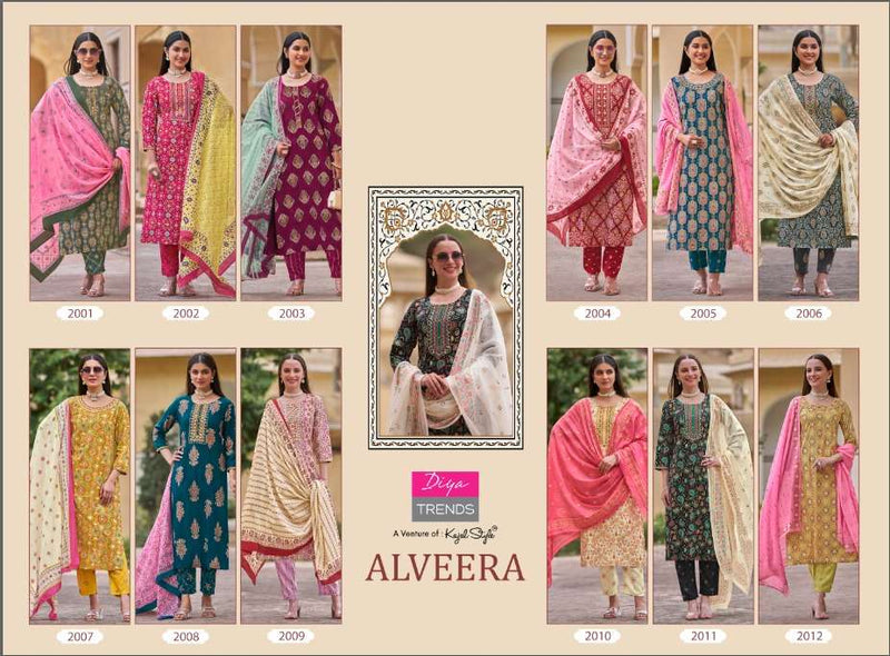 Diya Trends Alveera Rayon Straight  Kurti  With Pant And Dupatta Set Designer Kurti