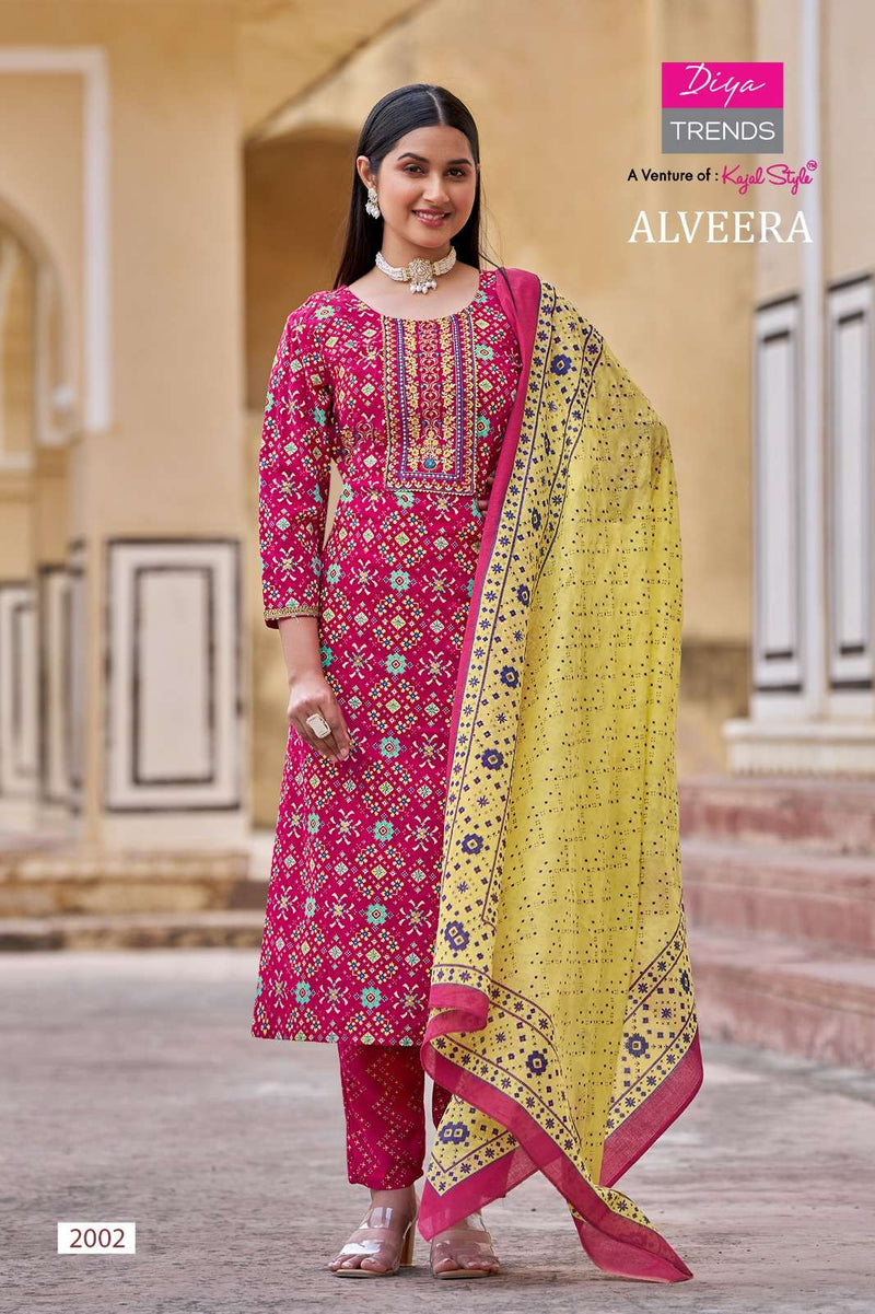 Diya Trends Alveera Rayon Straight  Kurti  With Pant And Dupatta Set Designer Kurti