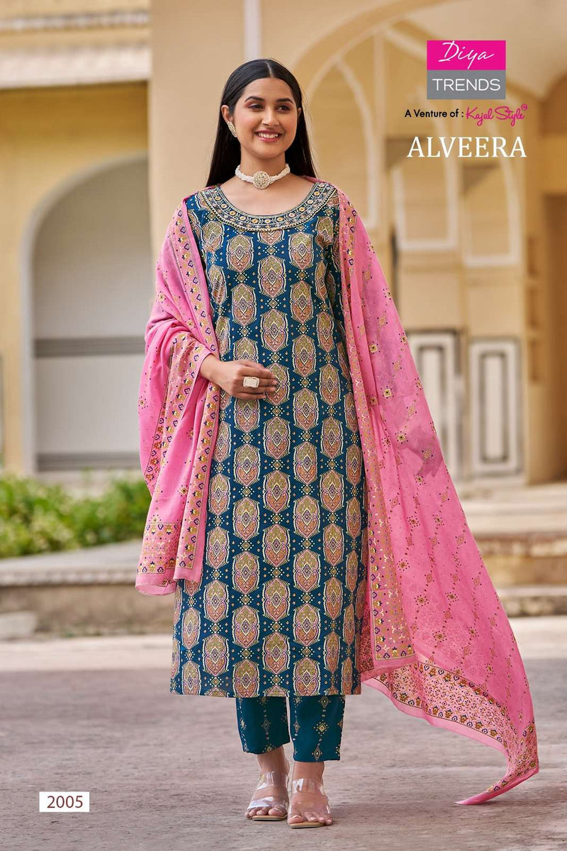 Diya Trends Alveera Rayon Straight  Kurti  With Pant And Dupatta Set Designer Kurti