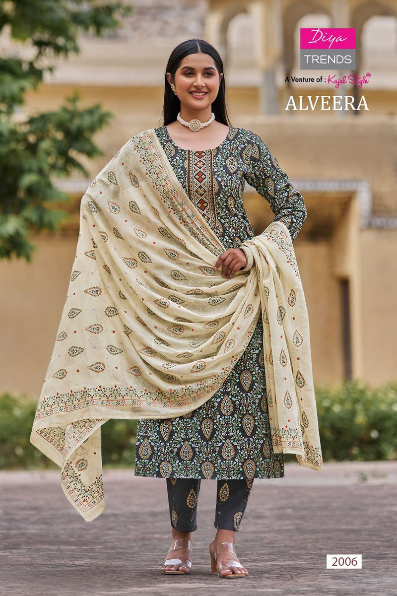 Diya Trends Alveera Rayon Straight  Kurti  With Pant And Dupatta Set Designer Kurti