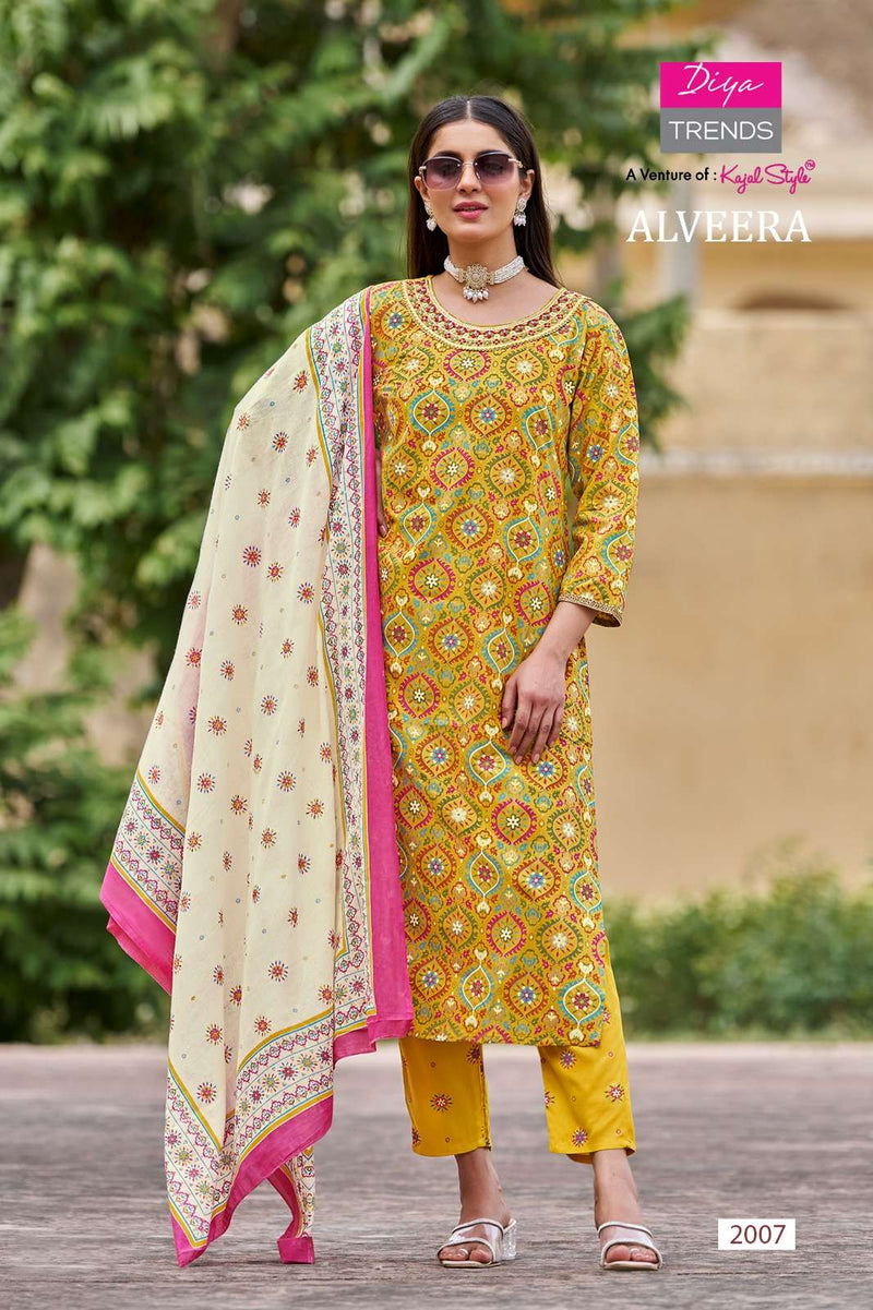 Diya Trends Alveera Rayon Straight  Kurti  With Pant And Dupatta Set Designer Kurti