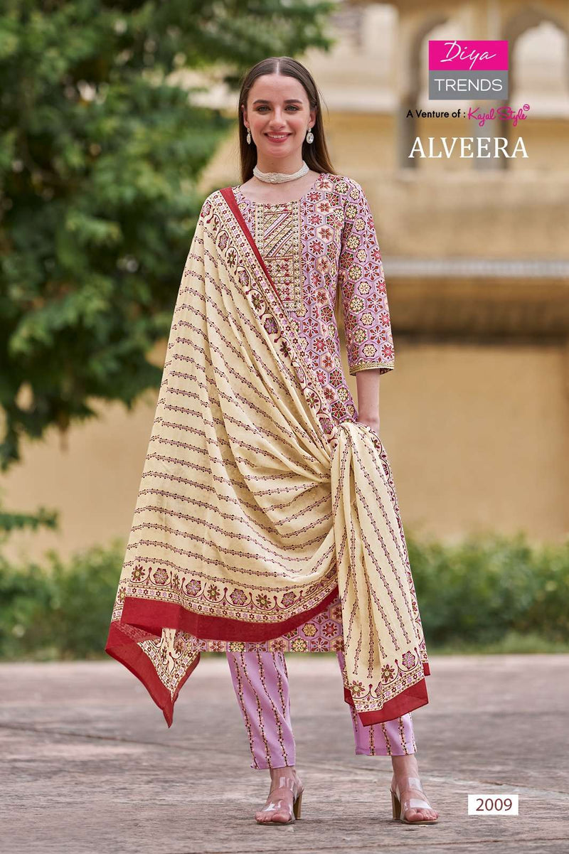 Diya Trends Alveera Rayon Straight  Kurti  With Pant And Dupatta Set Designer Kurti