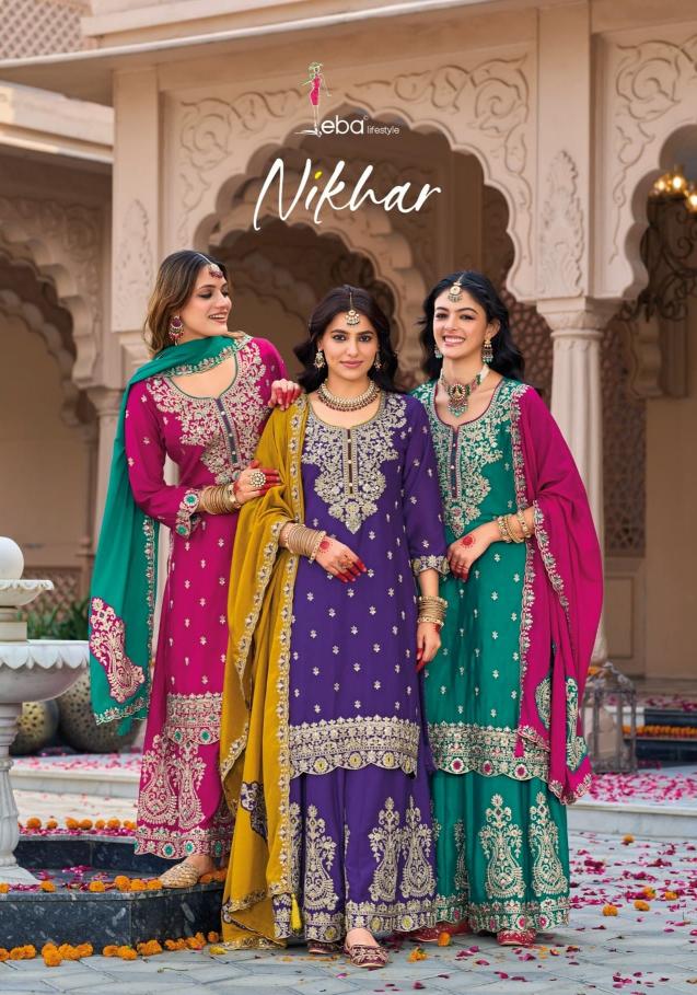 Eba Lifestyle Nikhar Pure Chinon Embroidery Work Fancy Wear Salwar Suit