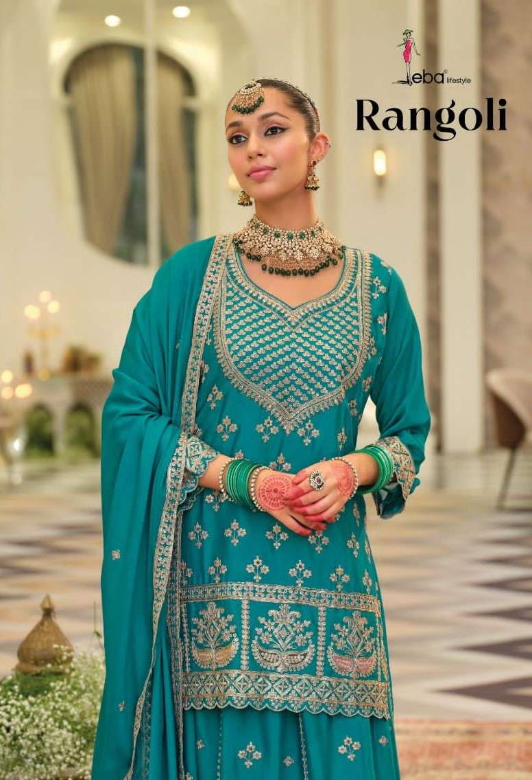 Eba Lifestyle Rangoli Chinon Embroidered Work Designer Wear Sharara Suit