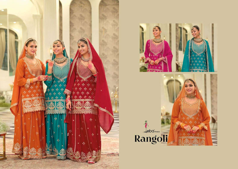 Eba Lifestyle Rangoli Chinon Embroidered Work Designer Wear Sharara Suit