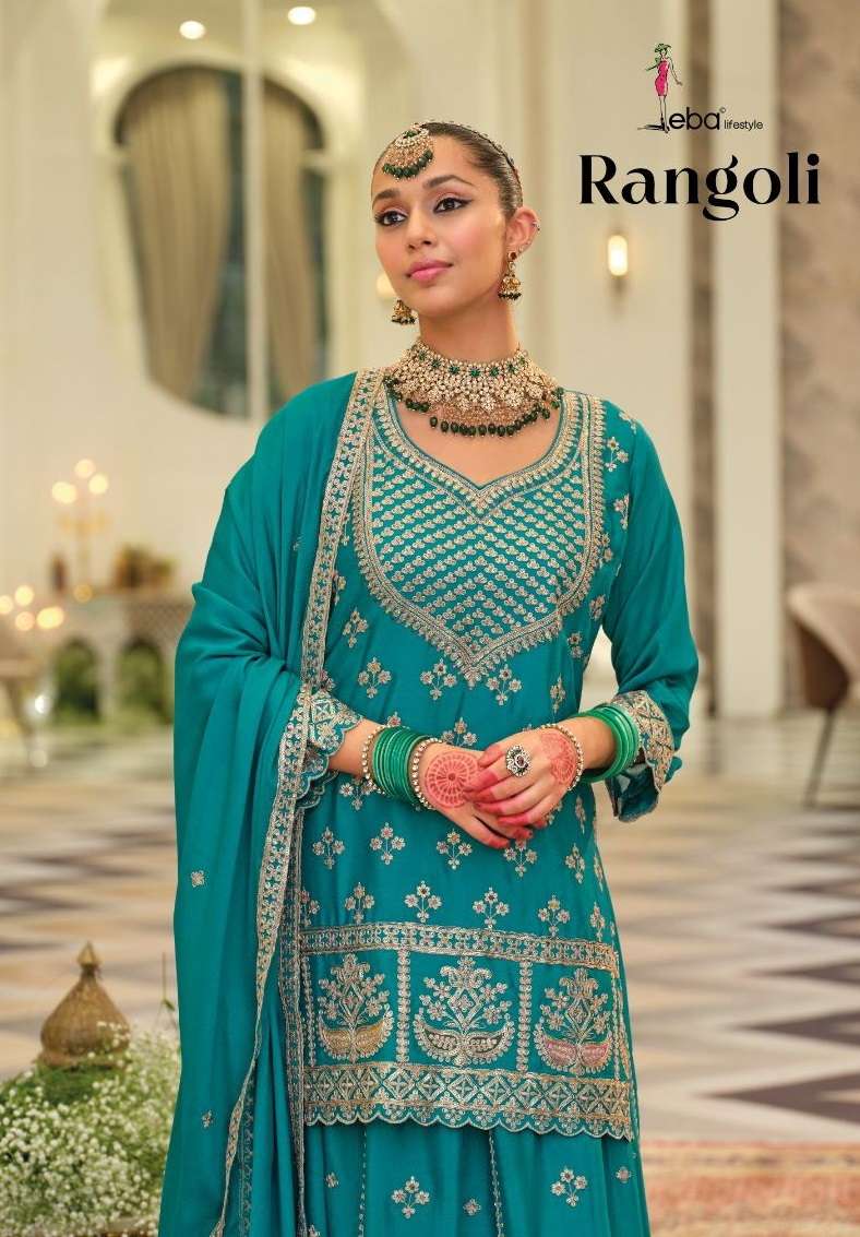 Eba Lifestyle Rangoli Heavy Chinon Embroidered Work Kurti
