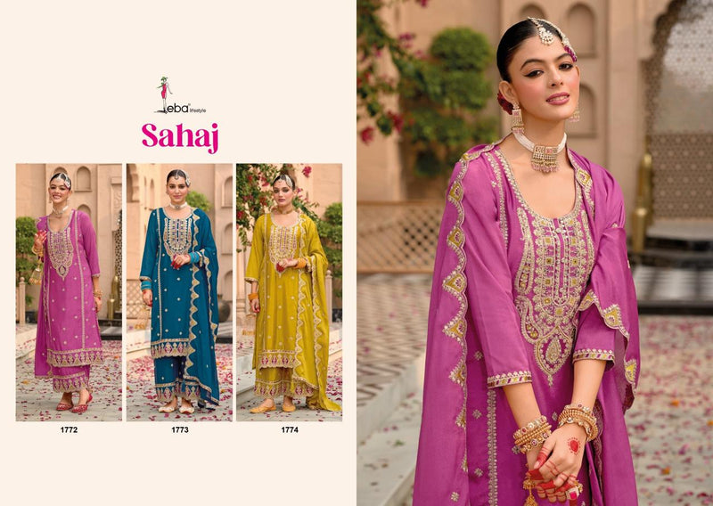 Eba Lifestyle Sahaj Pure Heavy Chinon Embroidered Work Fancy Partywear Suit