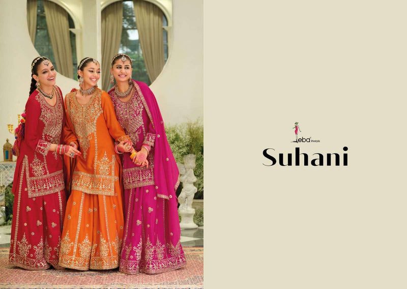 Eba Lifestyle Suhani Fancy Chinon Embroidered Work Designer Sharara Suit