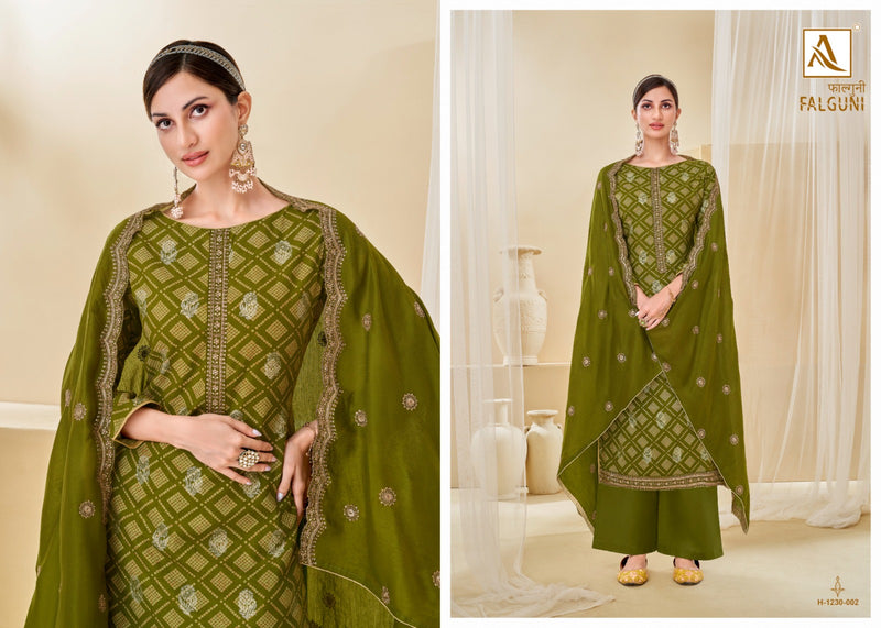 Alok Suits Falguni Rayon Foil & Bandhani Print With Fancy Embroidery Work Suits