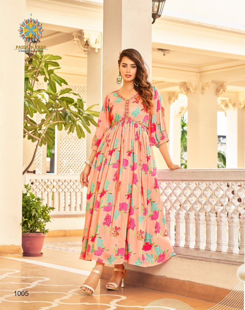 Passion Tree Fashionista Vol 1 Muslin With Digital Prints Fancy Alia Cut Style Gowns