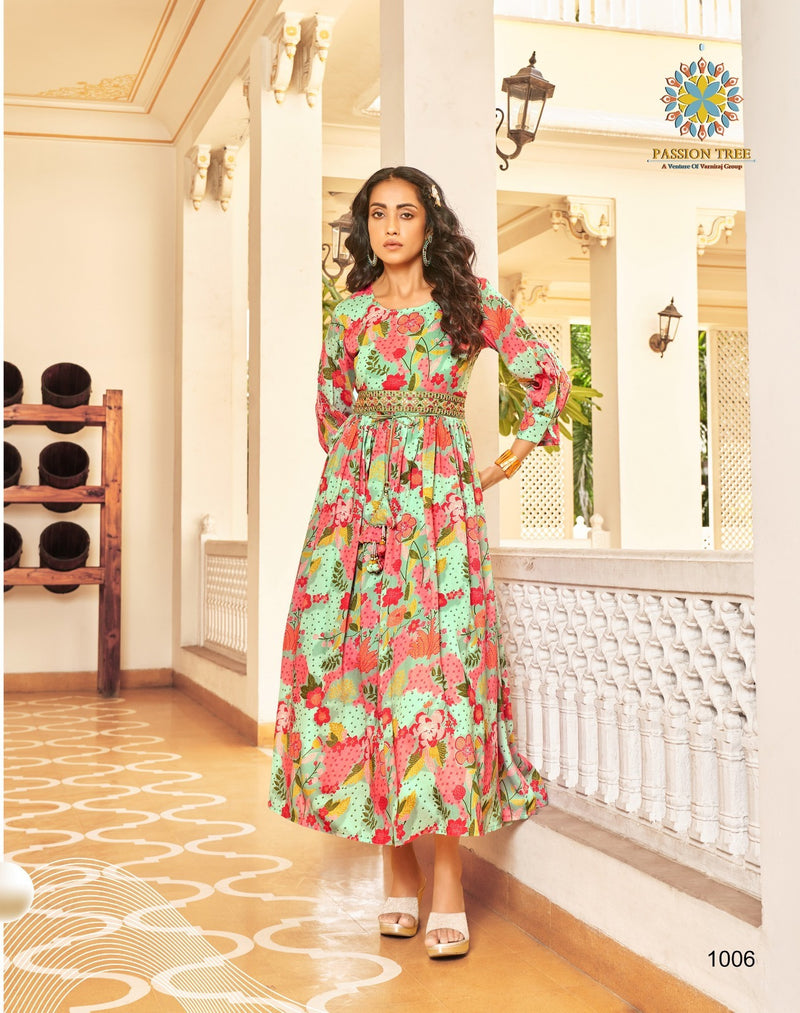 Passion Tree Fashionista Vol 1 Muslin With Digital Prints Fancy Alia Cut Style Gowns