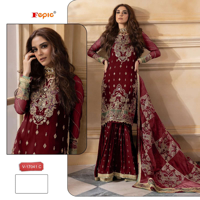 Fepic Suit C 17041 Pure Velvet Embroidery Work Pakistani Suit