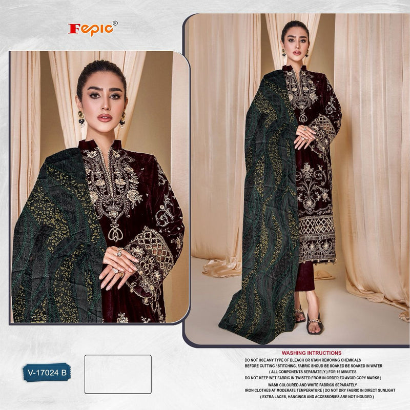 Fepic Suits V 17024 Velvet Embrodiered Designer Pakistani Suit