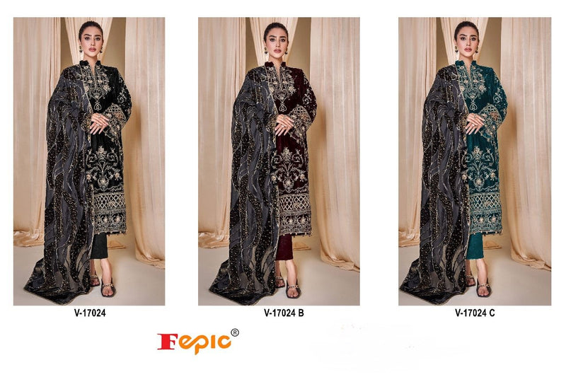 Fepic Suits V 17024 Velvet Embrodiered Designer Pakistani Suit