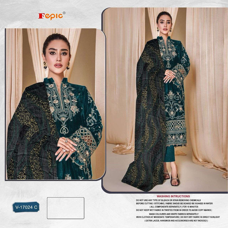 Fepic Suits V 17024 Velvet Embrodiered Designer Pakistani Suit