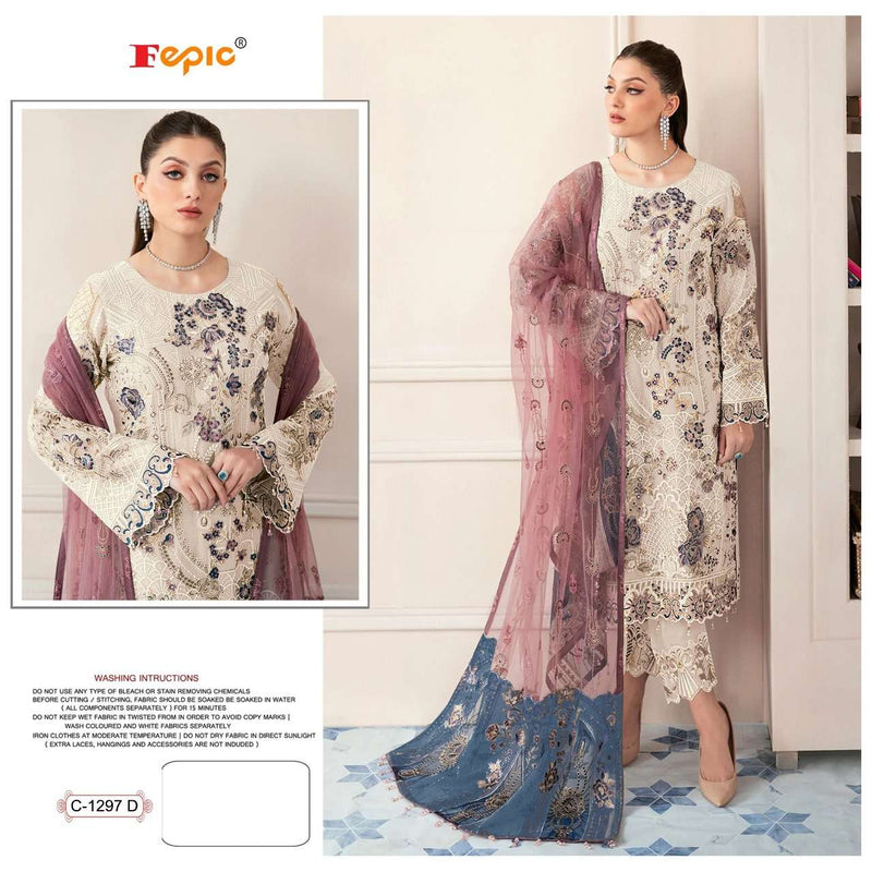 Fepic Rosemeen C 1297 Georgette Embroidered Suit Set – Premium 4 Pc Collection