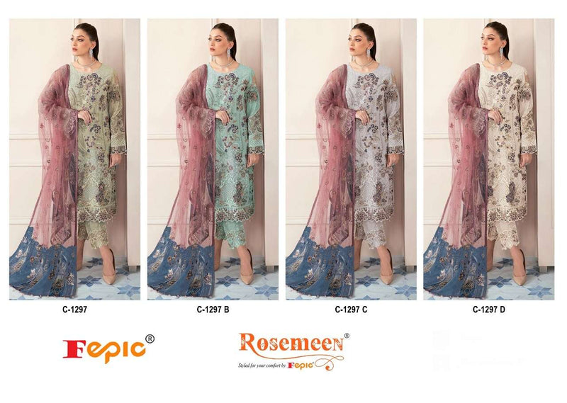 Fepic Rosemeen C 1297 Georgette Embroidered Suit Set – Premium 4 Pc Collection