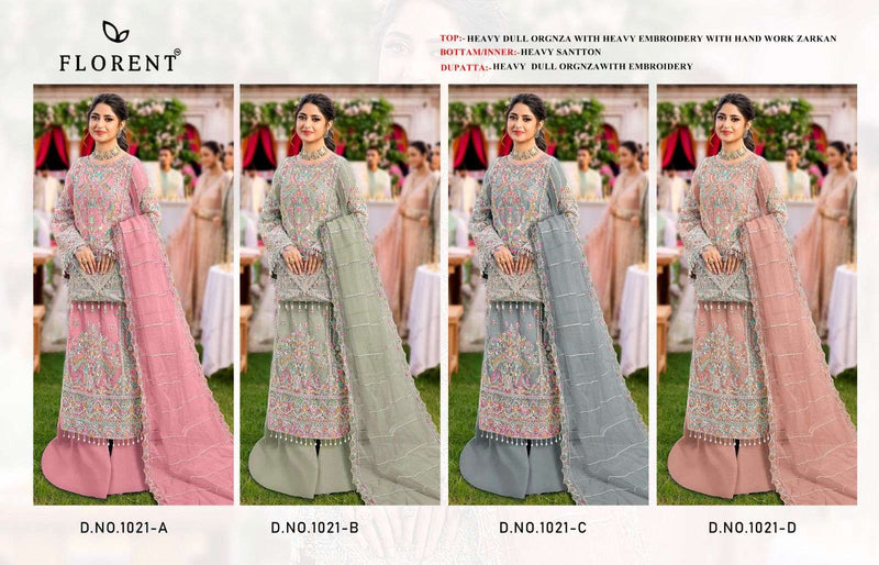 Florent Tm 1021 Abcd Organza Embroidery Handwork Salwar Suit