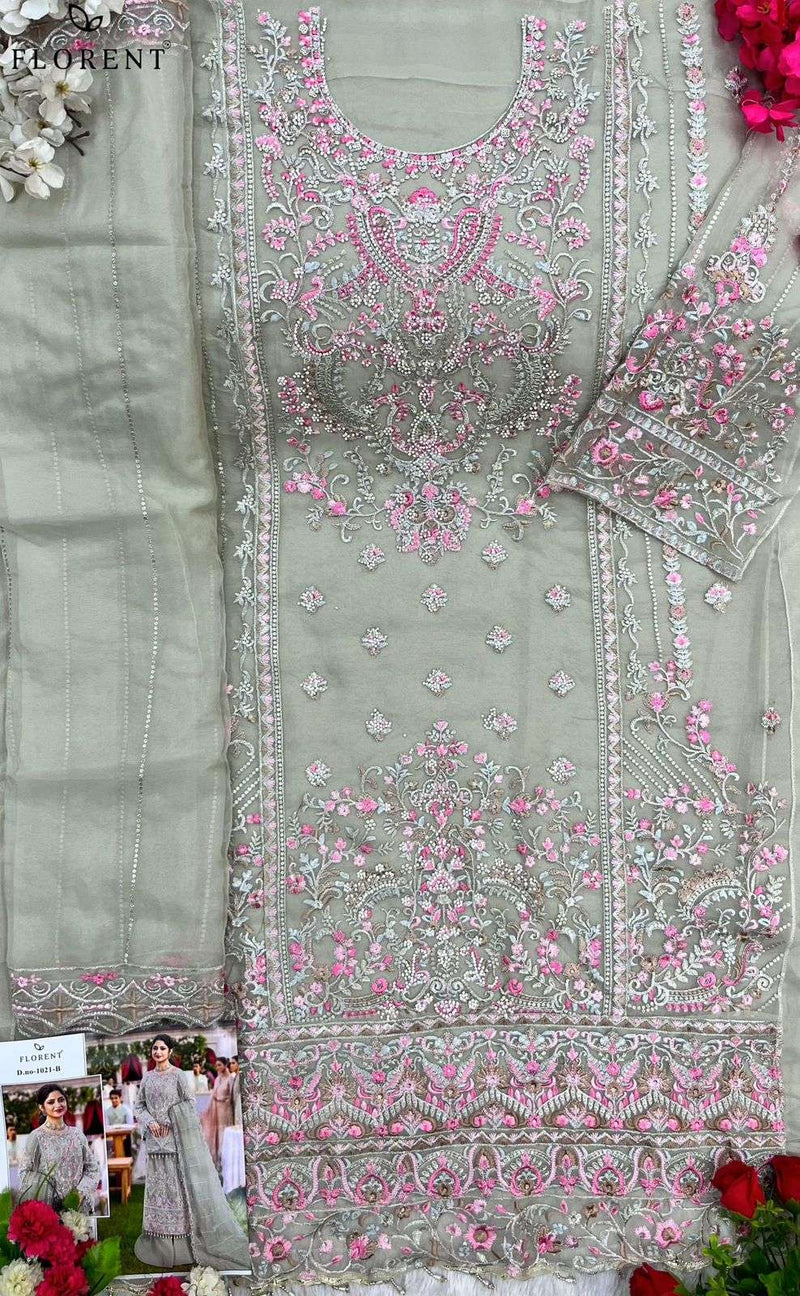 Florent Tm 1021 Abcd Organza Embroidery Handwork Salwar Suit