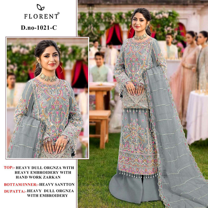 Florent Tm 1021 Abcd Organza Embroidery Handwork Salwar Suit