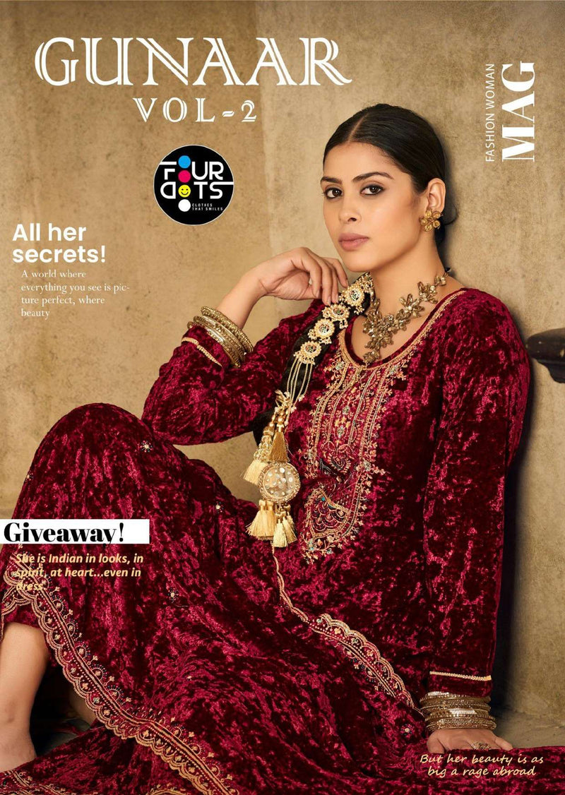 Fourdots Gulnaar Vol 2 Pure Velvet Embroidered Work Designer Suit