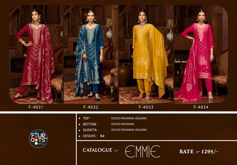 Fourdots Emmi Viscose Pashmina Jacquard Designer Work Suit