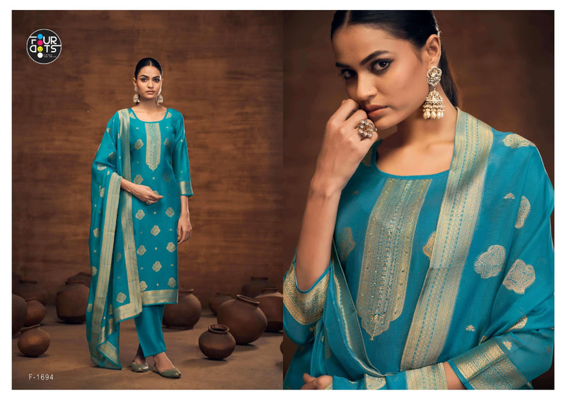 Fourdots Kalaa Premium Organza Silk Jacquard Handwork Salwar Kameez