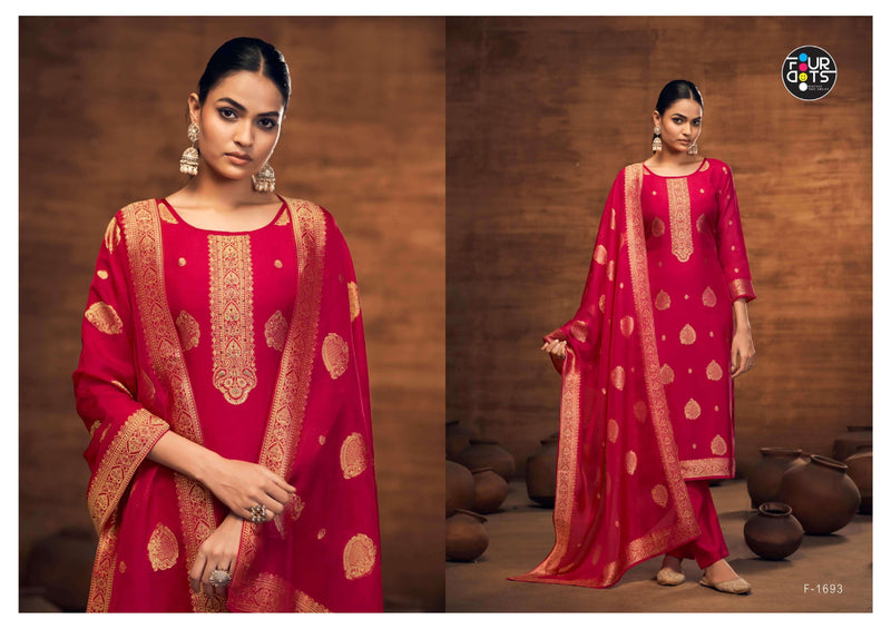 Fourdots Kalaa Premium Organza Silk Jacquard Handwork Salwar Kameez