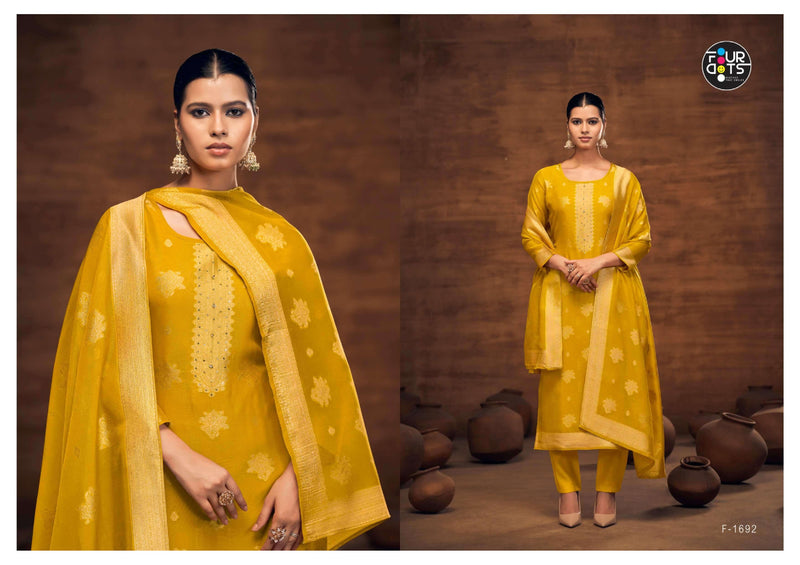 Fourdots Kalaa Premium Organza Silk Jacquard Handwork Salwar Kameez