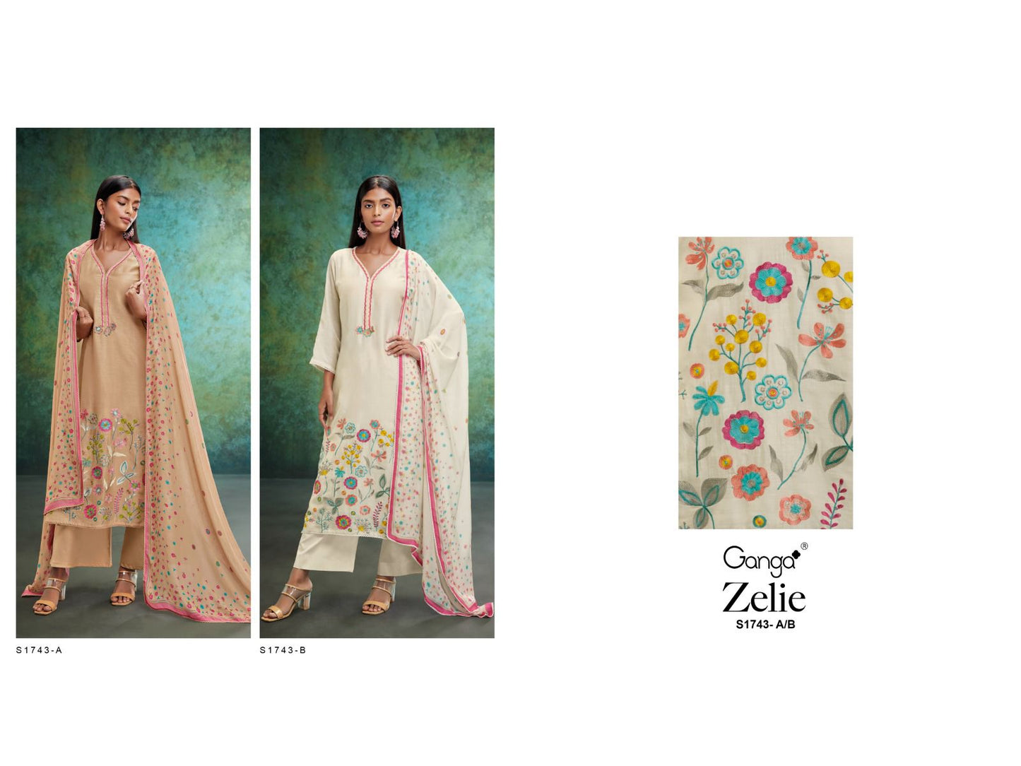 Ganga Zelie 1743 Emberg Silk With Embroidery Designer Traditional Wear Suits