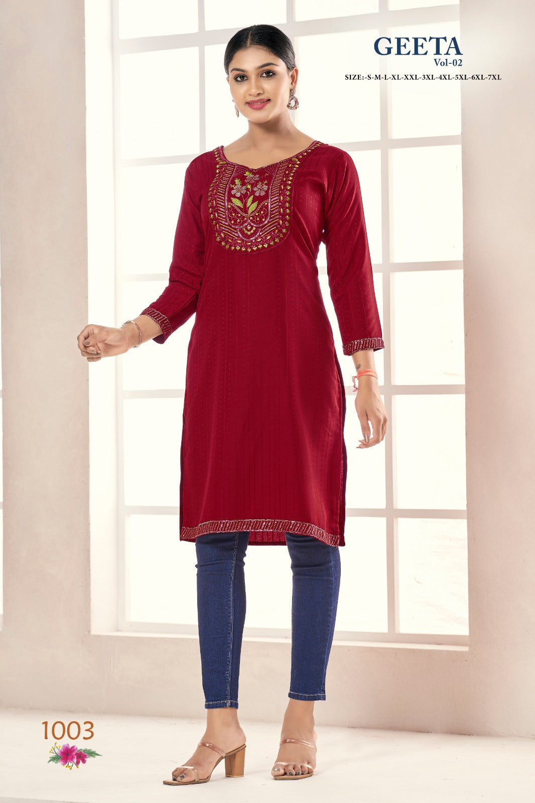 Mf Geeta Vol 2 Silk Fabric Fancy Neck Work Daily Wear Kurtis