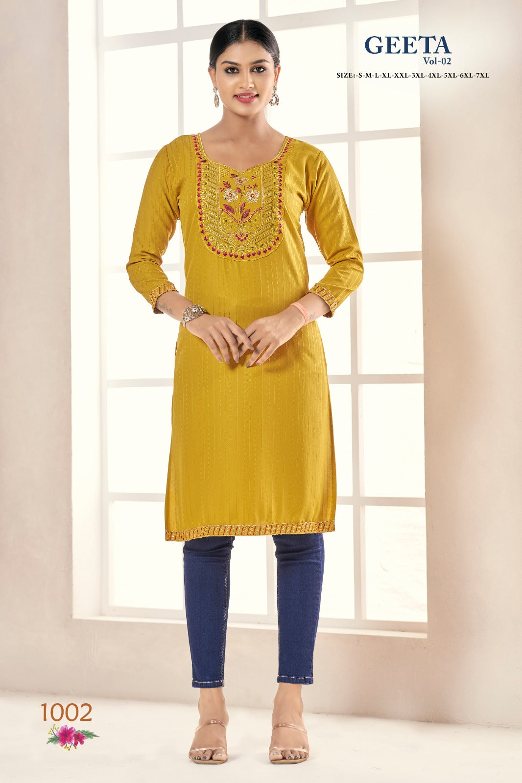 Mf Geeta Vol 2 Silk Fabric Fancy Neck Work Daily Wear Kurtis