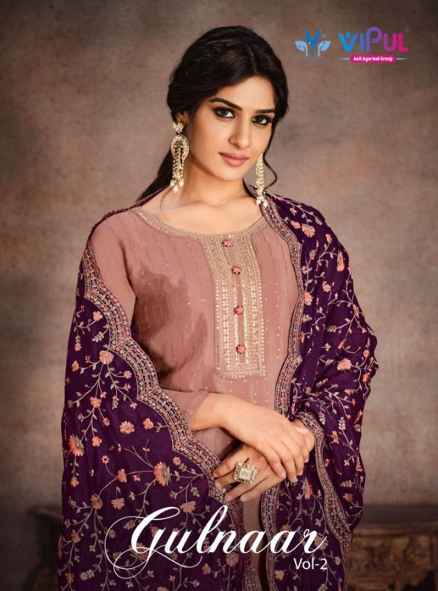 Vipul Gulnaar Vol 2 Chinnon Embroidery Swarovski Fancy Festive Wear Designer Salwar Kameez