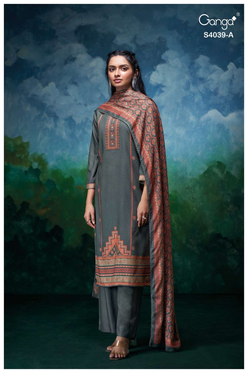 Ganga Fashion Anara 4039 Pure Pashmina Printed Embridered Work Salwar Suit