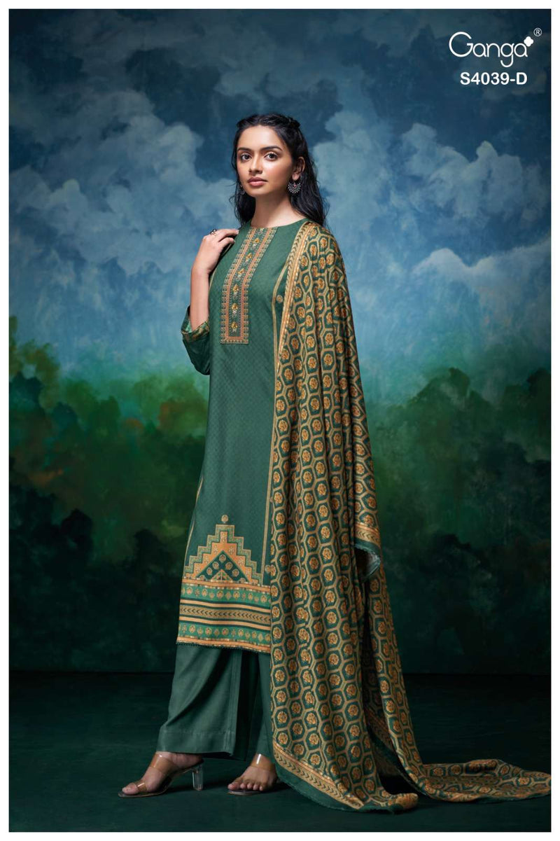 Ganga Fashion Anara 4039 Pure Pashmina Printed Embridered Work Salwar Suit