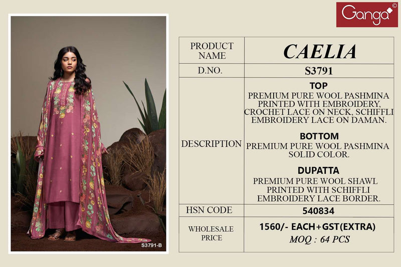 Ganga Fashion Caelia 3791 Premium Pashmina Embroidered Work Salwar Suit