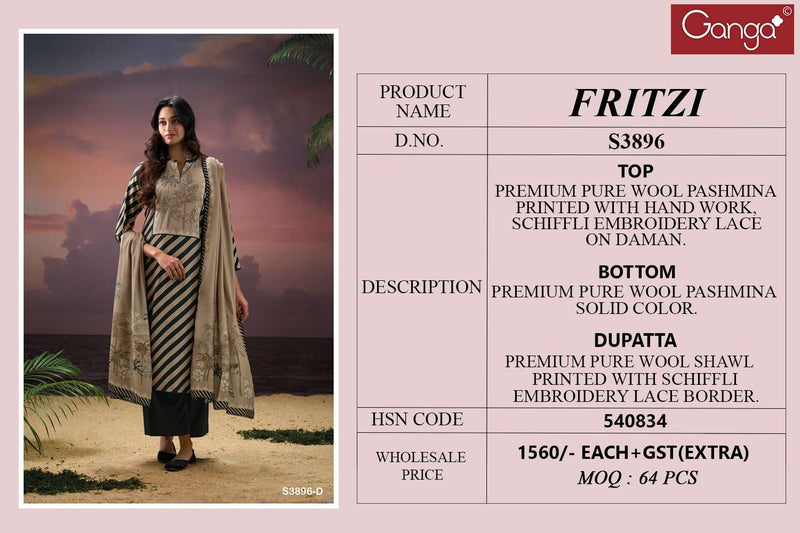 Ganga Fashion Fritzi 3896 Premium Pashmina Handwork Salwar Suit
