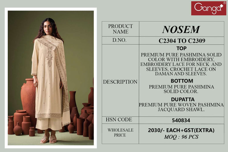 Ganga Fashion Nosem Premium Pashmina Embroidered Work Salwar Suit