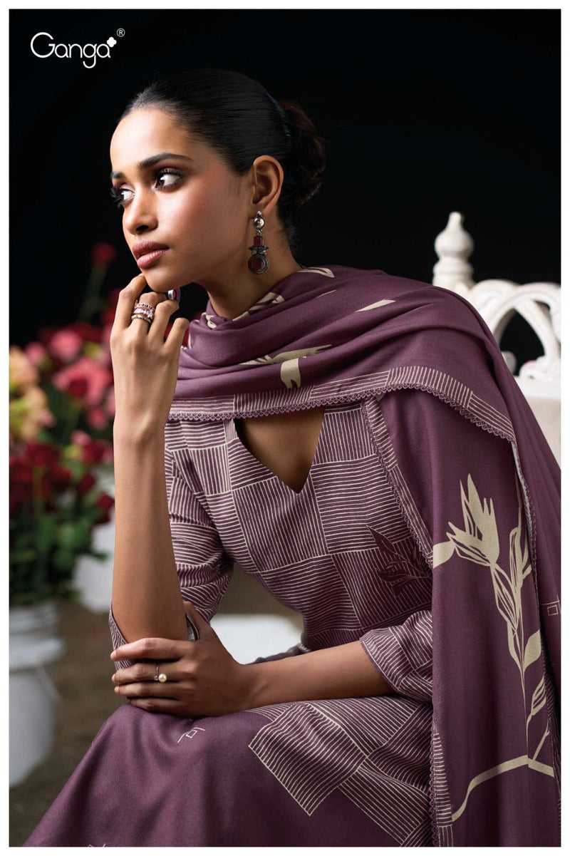 Ganga Fashion Pyrra 3941 Premium Wool Pashmina Embroidered Work Winter Suit