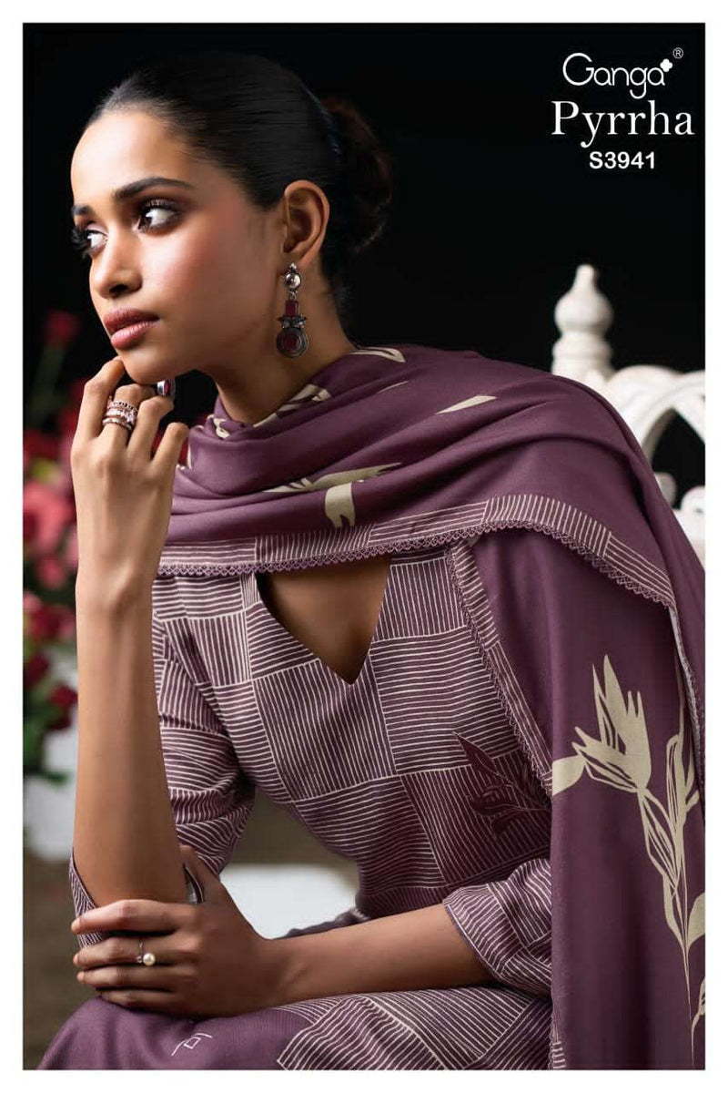 Ganga Fashion Pyrra 3941 Premium Wool Pashmina Embroidered Work Winter Suit