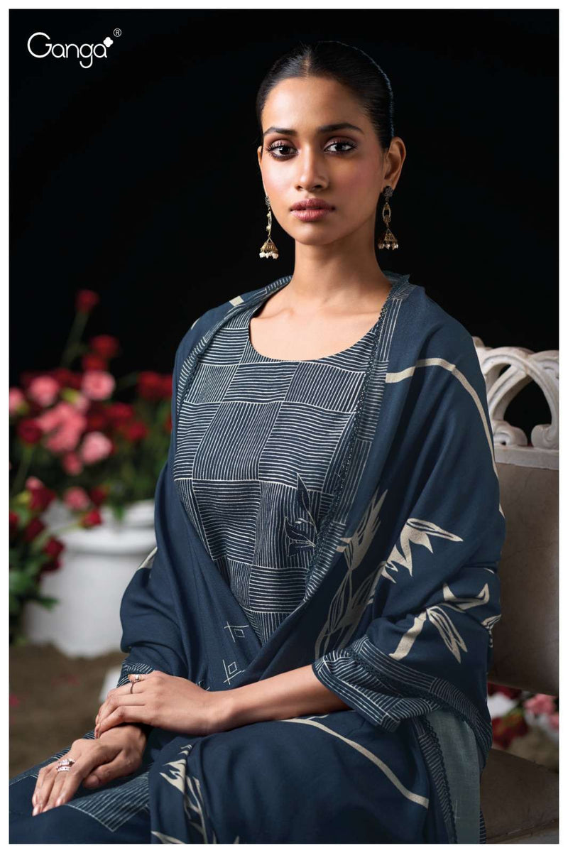 Ganga Fashion Pyrra 3941 Premium Wool Pashmina Embroidered Work Winter Suit
