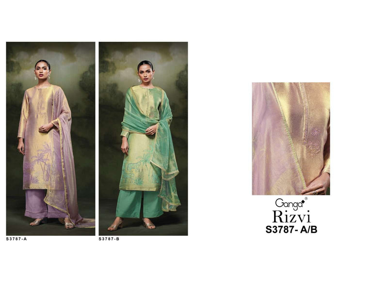 Ganga Fashion Rizvi 3787 Pure Bemberg Silk Jacquard Embroidered Handwork Salwar Suit