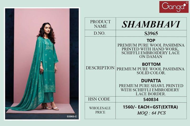 Ganga Fashion Shambhavi 3965 Premium Pashmina Handwork Winterwear Suit