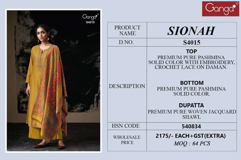 Ganga Fashion Sionah 4015 Pure Pashmina Embroidered Work Salwar Kameez